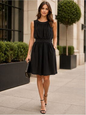 Graham Spencer Silk Dress Women L Sleeveless Flowy Minimalist Quiet Luxury Black